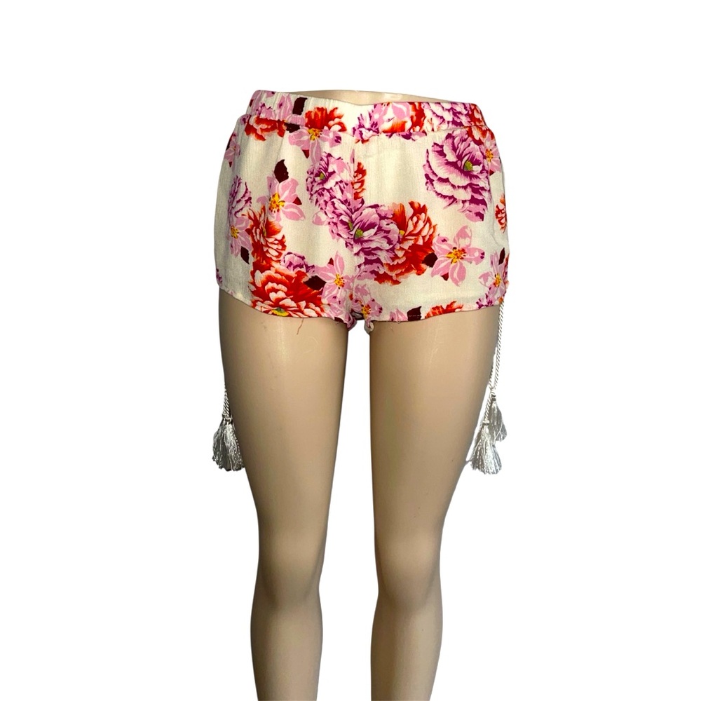 MINKPINK High Waist Floral Shorts - Pink and White